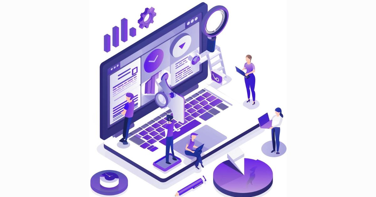Future-Proofing B2B SaaS SEO Strategy, small people SEO team, purple color and white
