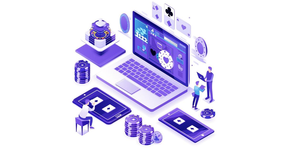 Pay attention to reviews, White background, main other colors light purple and dark blue, small people analyzing, Gambling SEO Tips for Online Casinos