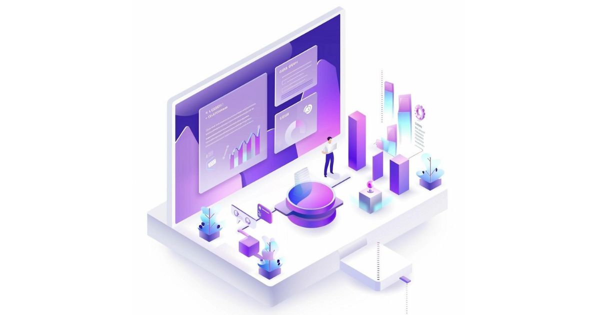 Content, SEO audit, purple and pink colors, computer, small people, circle