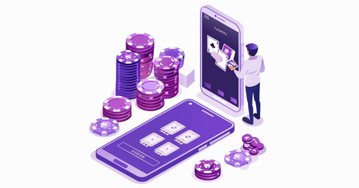 Invest in Customer Support and Retention with smartphone playing poker and casino with cards and chips,