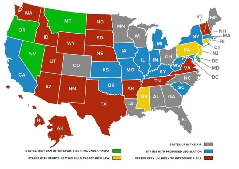 Map of the Regulated US States in Betting