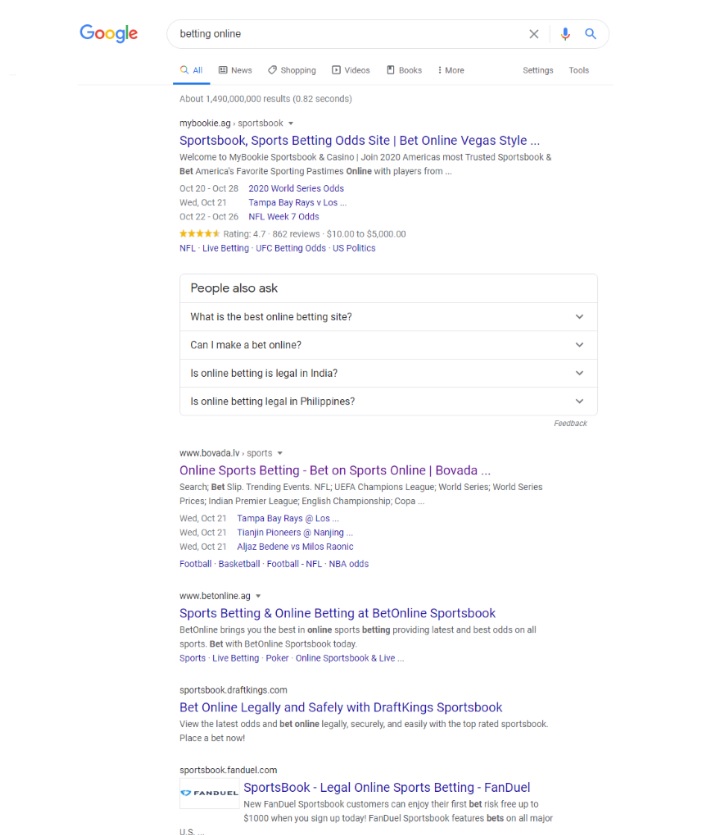 SERP betting online keyword search