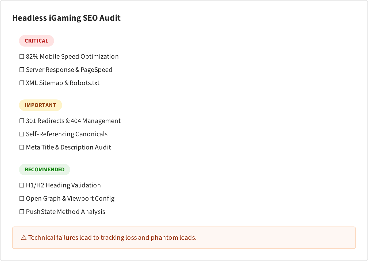 Checklist Visual: Headless iGaming SEO Audit